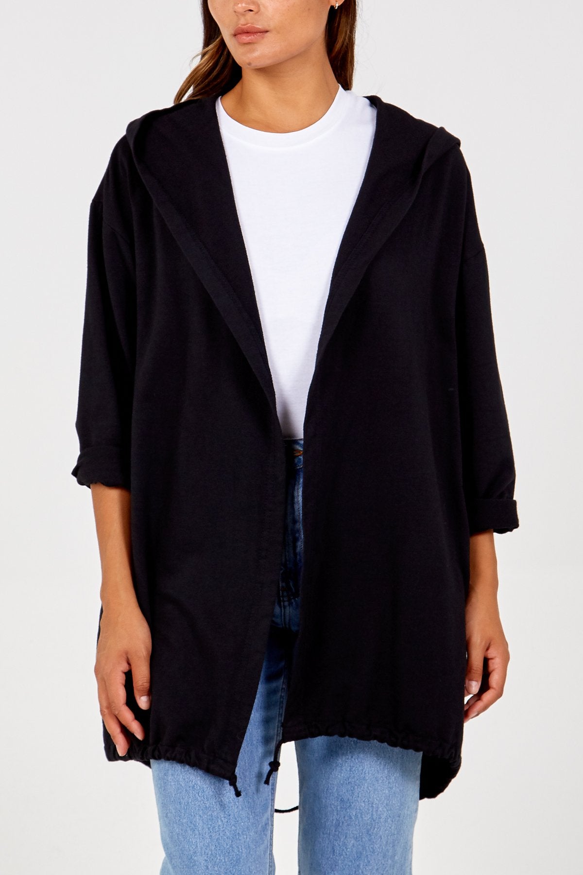 BLACK Sequin Angel Wing Hooded Cardigan