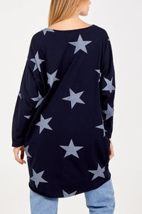 NAVY Two Pocket Long Sleeve Oversized Star Top