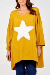 MUSTARD Oversized Zip Detail Star Jumper