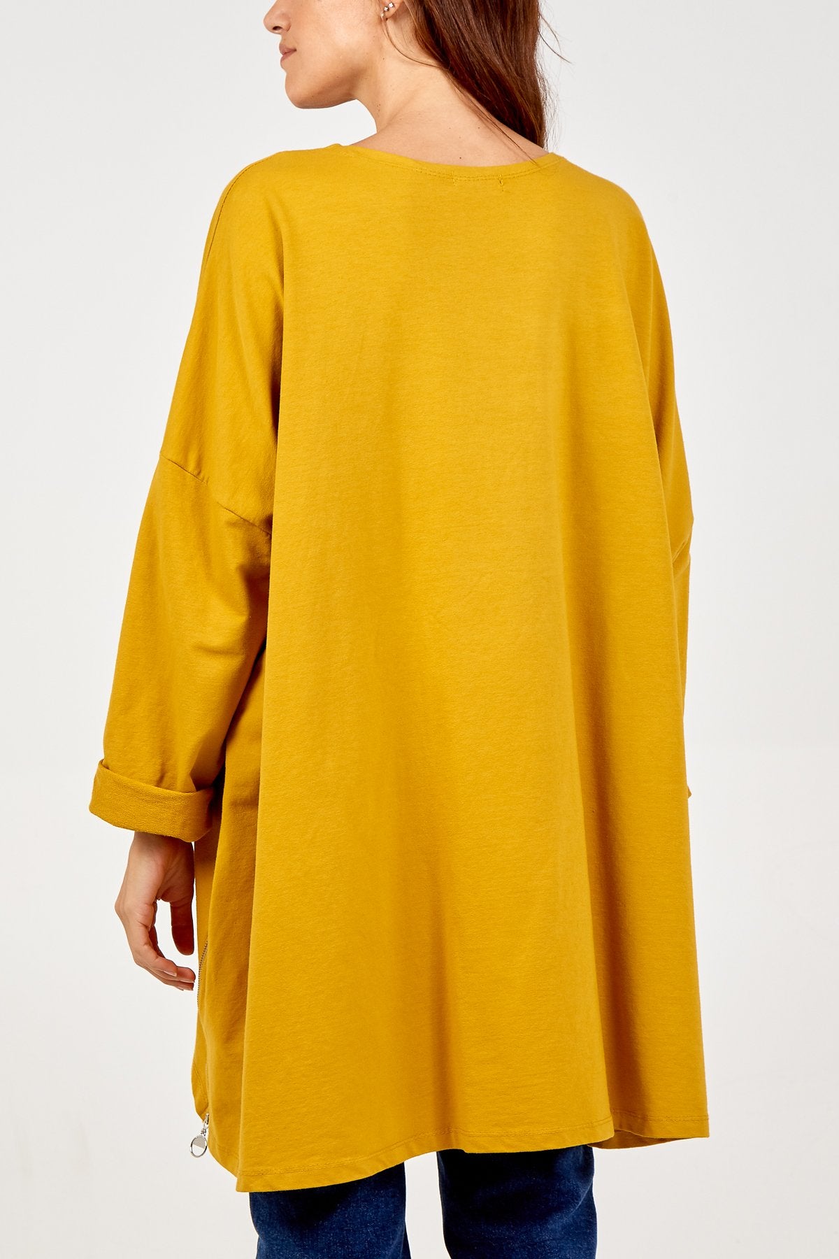 MUSTARD Oversized Zip Detail Star Jumper