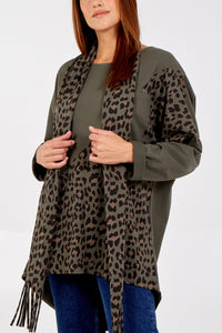 KHAKI Oversized Leopard Print Scarf Top