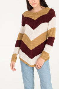 CAMEL Chevron Pattern Knit Jumper