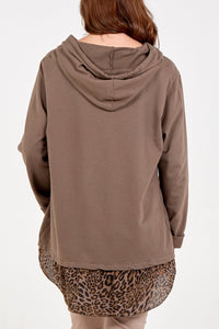 MOCHA Hoodie Leopard Print Hem Detail