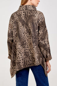 MOCHA Animal Print Asymmetric Roll Neck Jumper