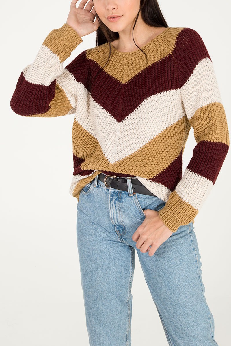 CAMEL Chevron Pattern Knit Jumper