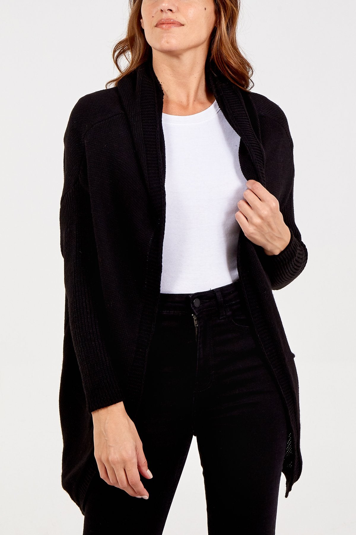 BLACK Hooded Long Sleeve Edge To Edge Wool Mix Cardigan