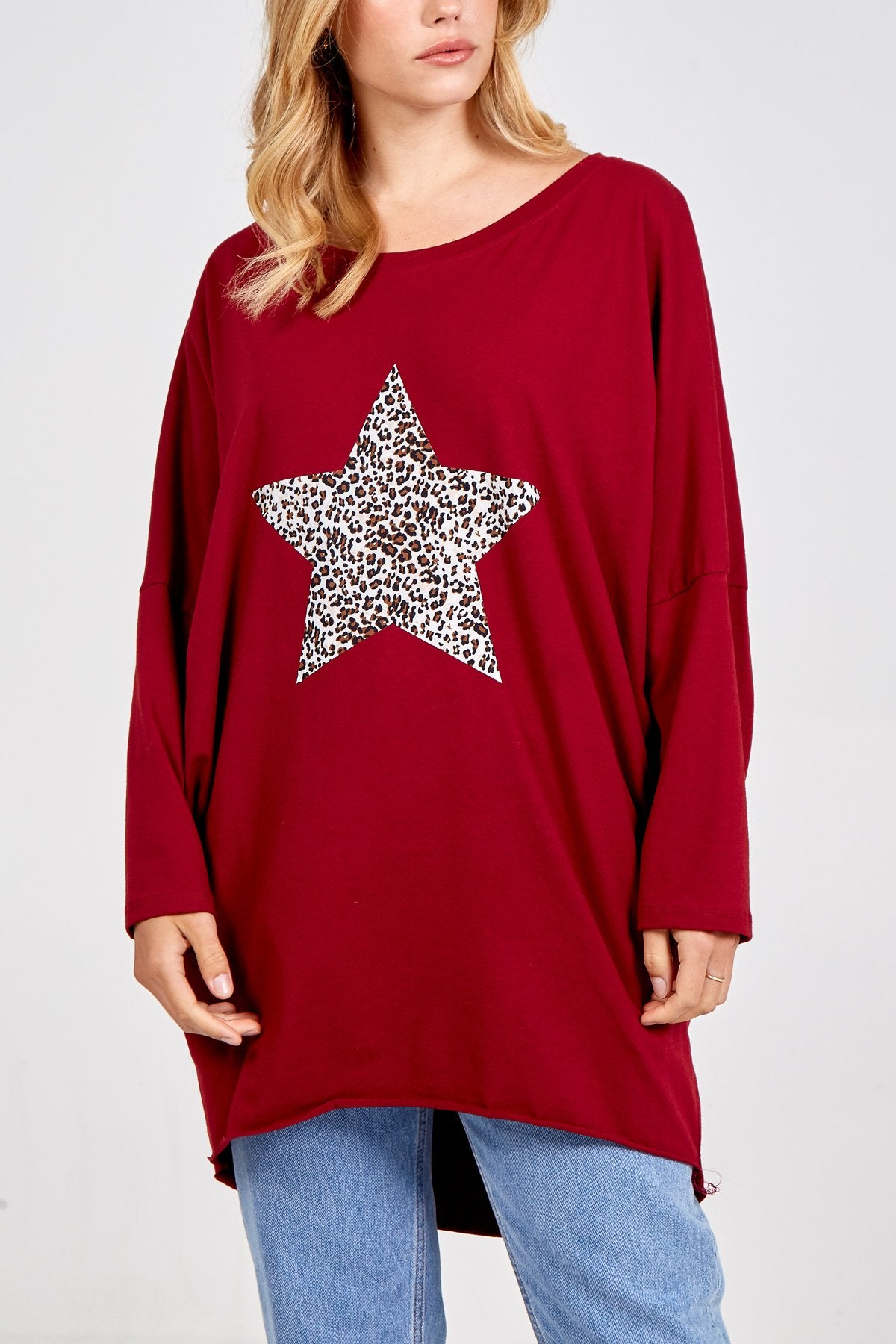 WINE Oversized Leopard Star Print Top