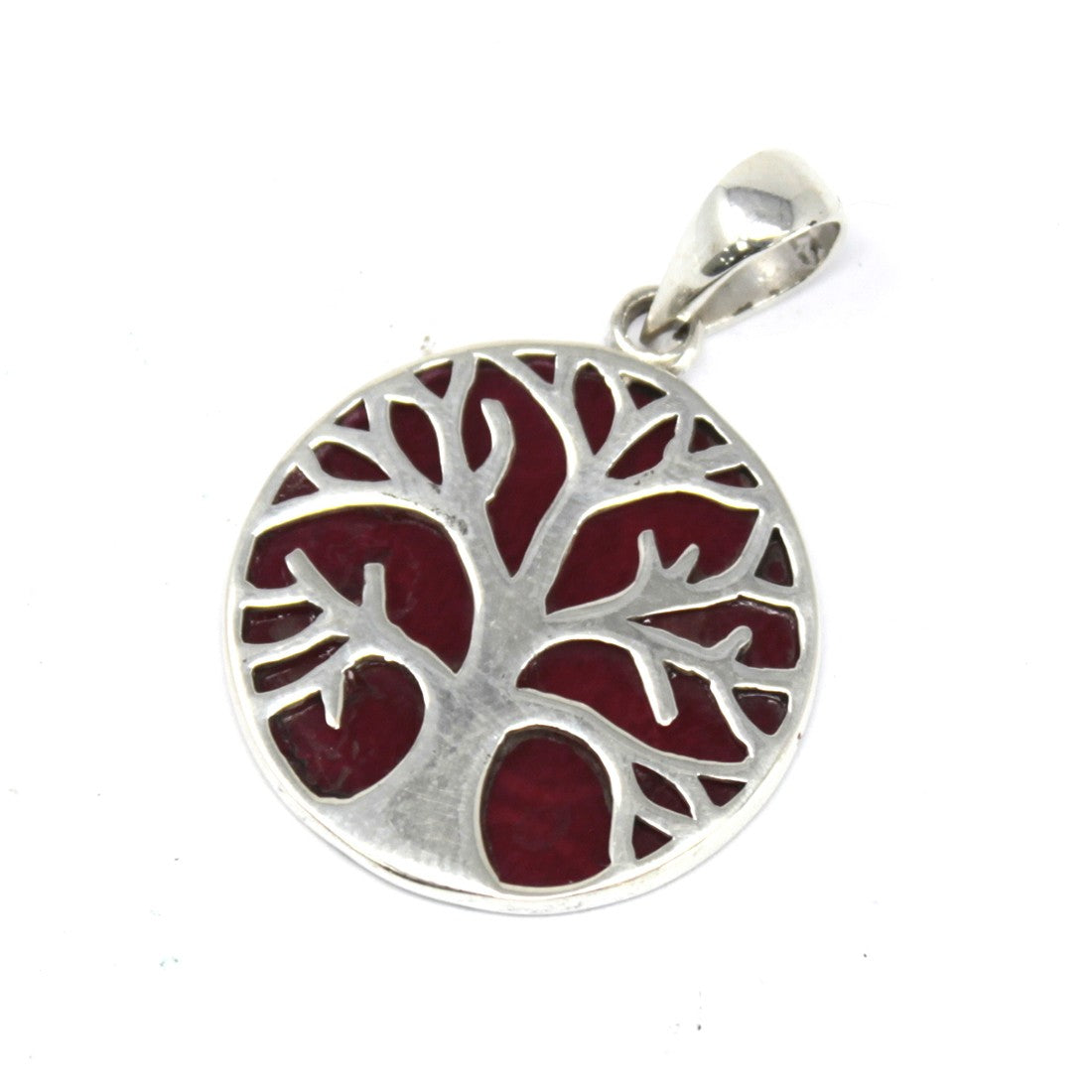 Tree of Life Sterling Silver Pendant 22mm - Coral Effect