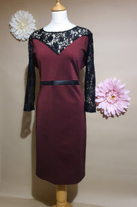 Burgandy Black Lace Detail Dress 16-24