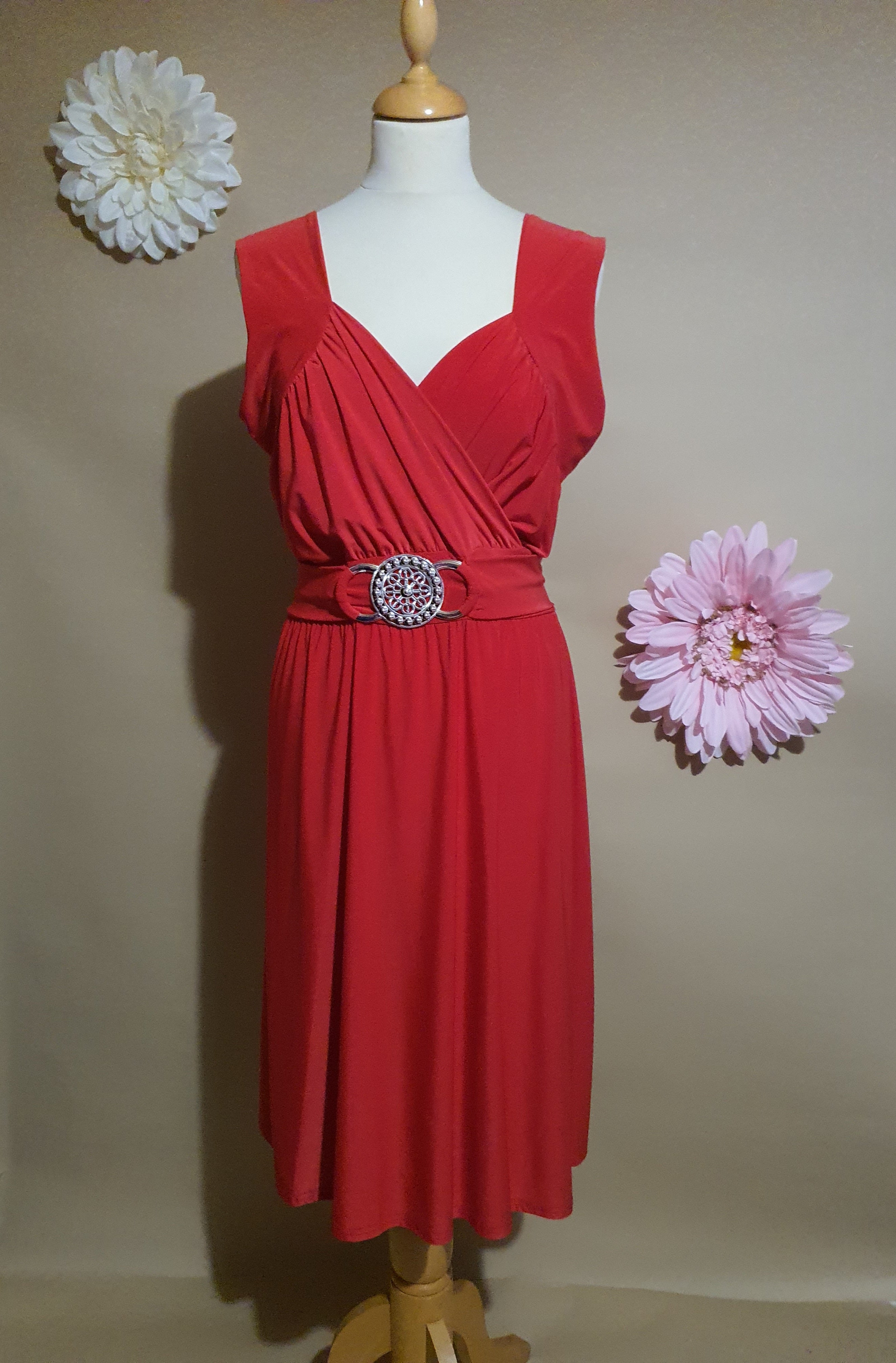 Red Dress With Glitz & Belt Detail