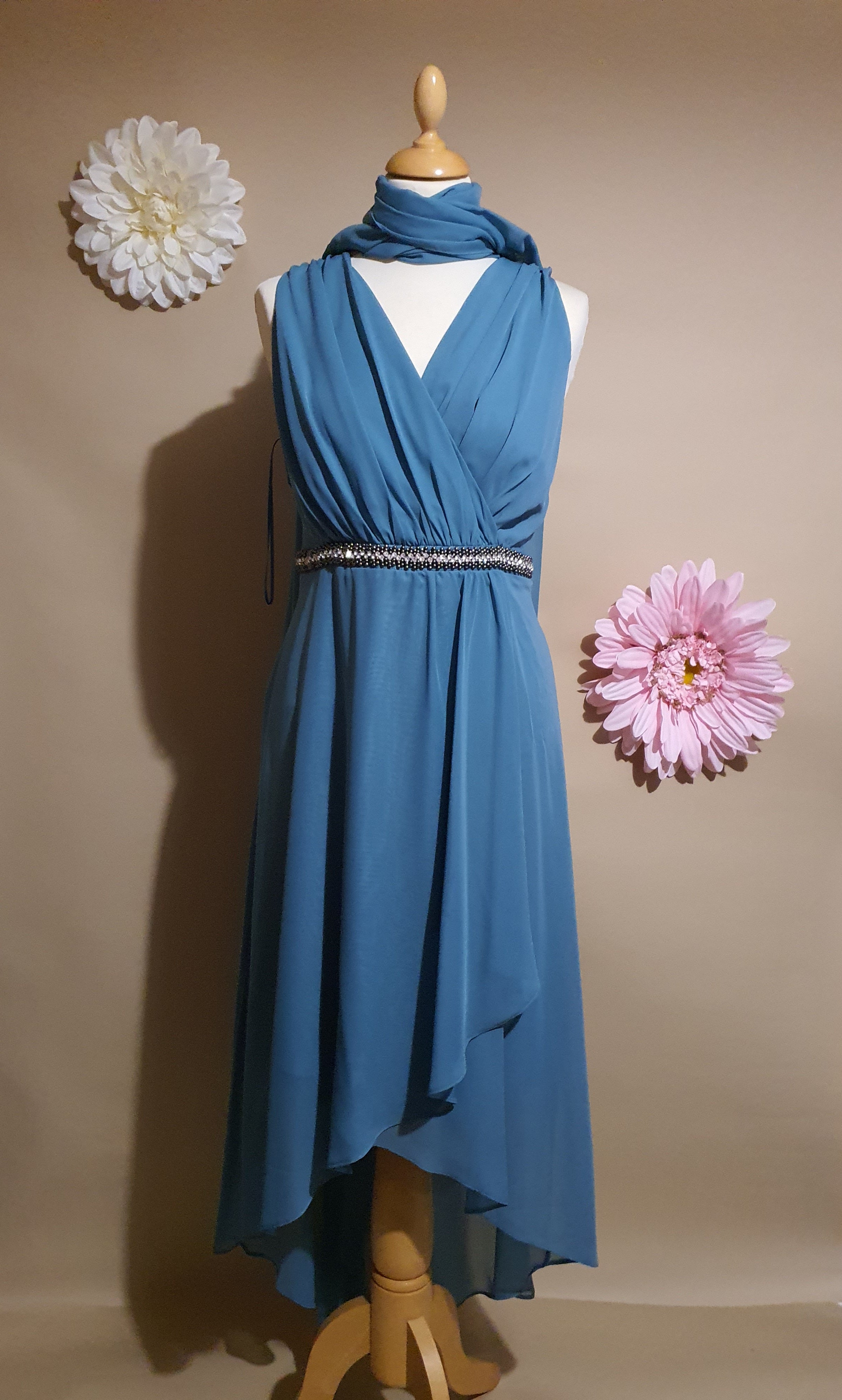 AQUA GREEN Dipped Hem Faux Wrap Dress