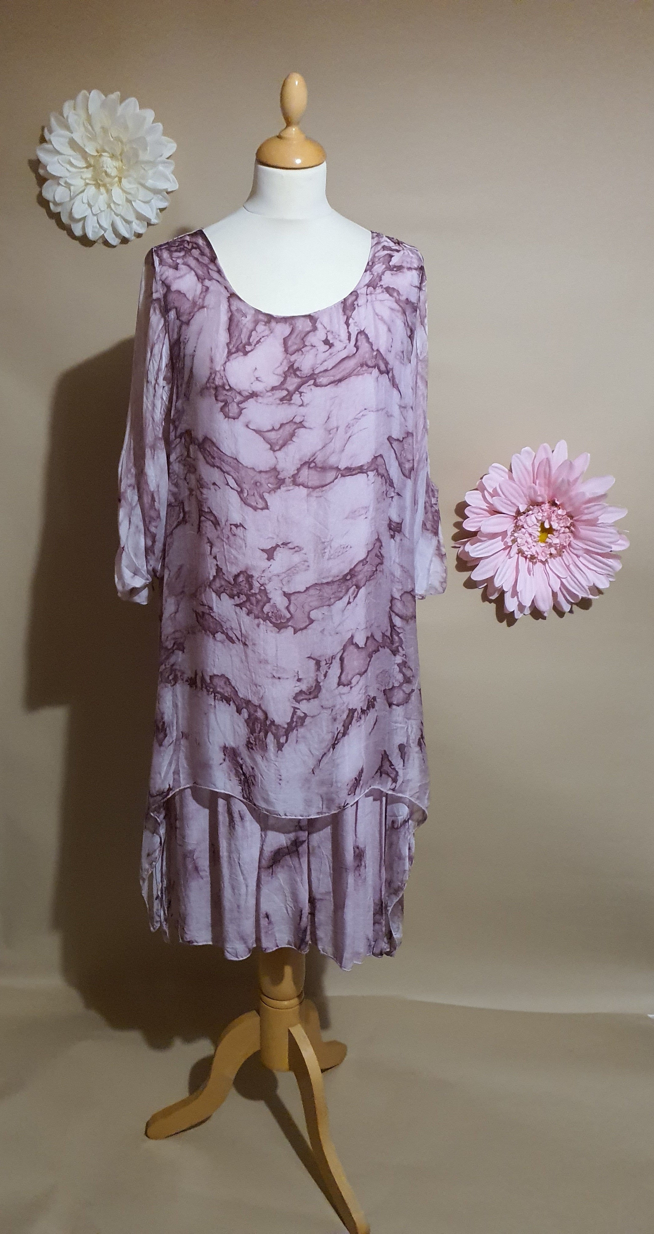 PINK/PURPLE Hue Marble Pattern Tunic Dress