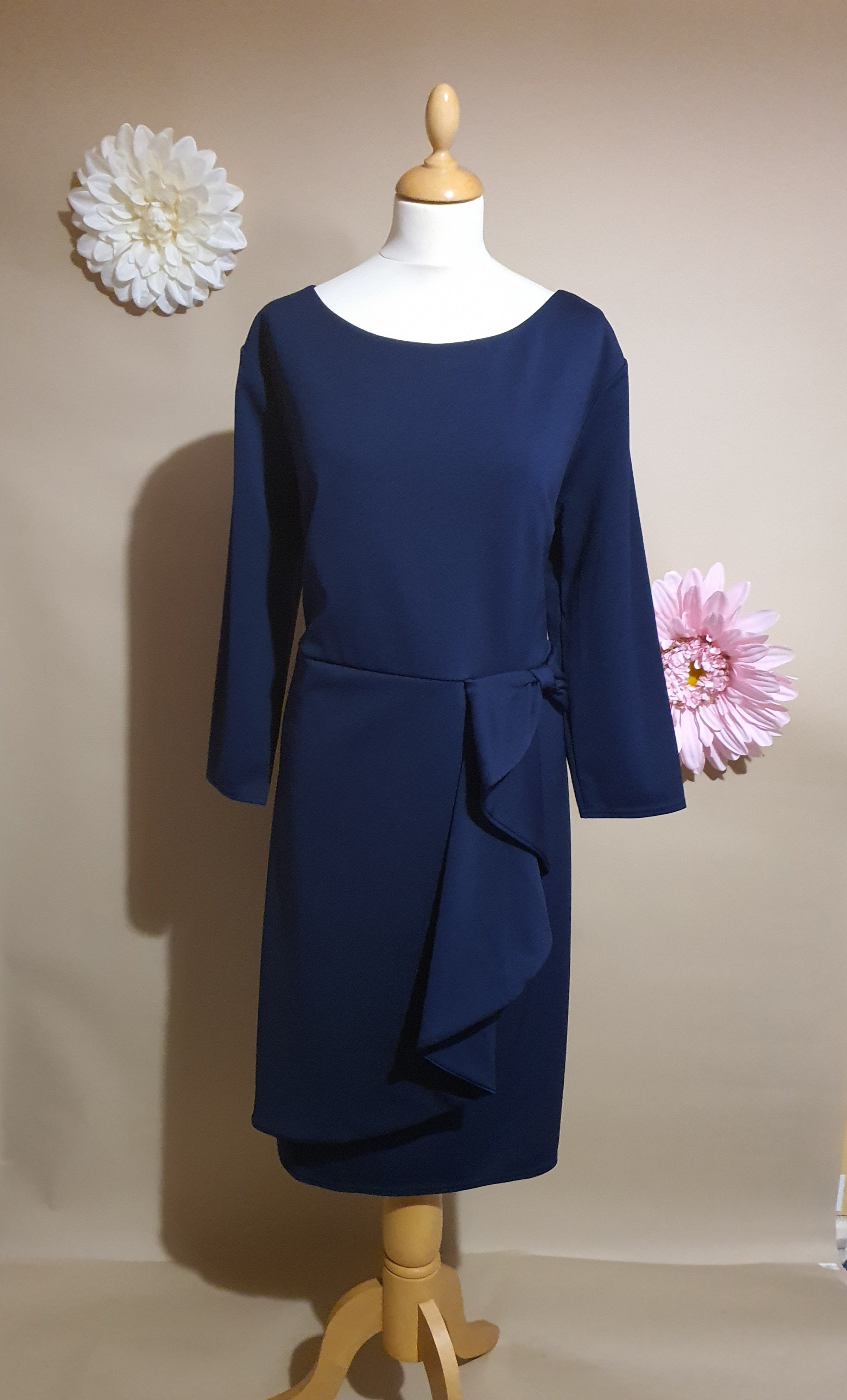 NAVY Faux Wrap & Ruffle Dress