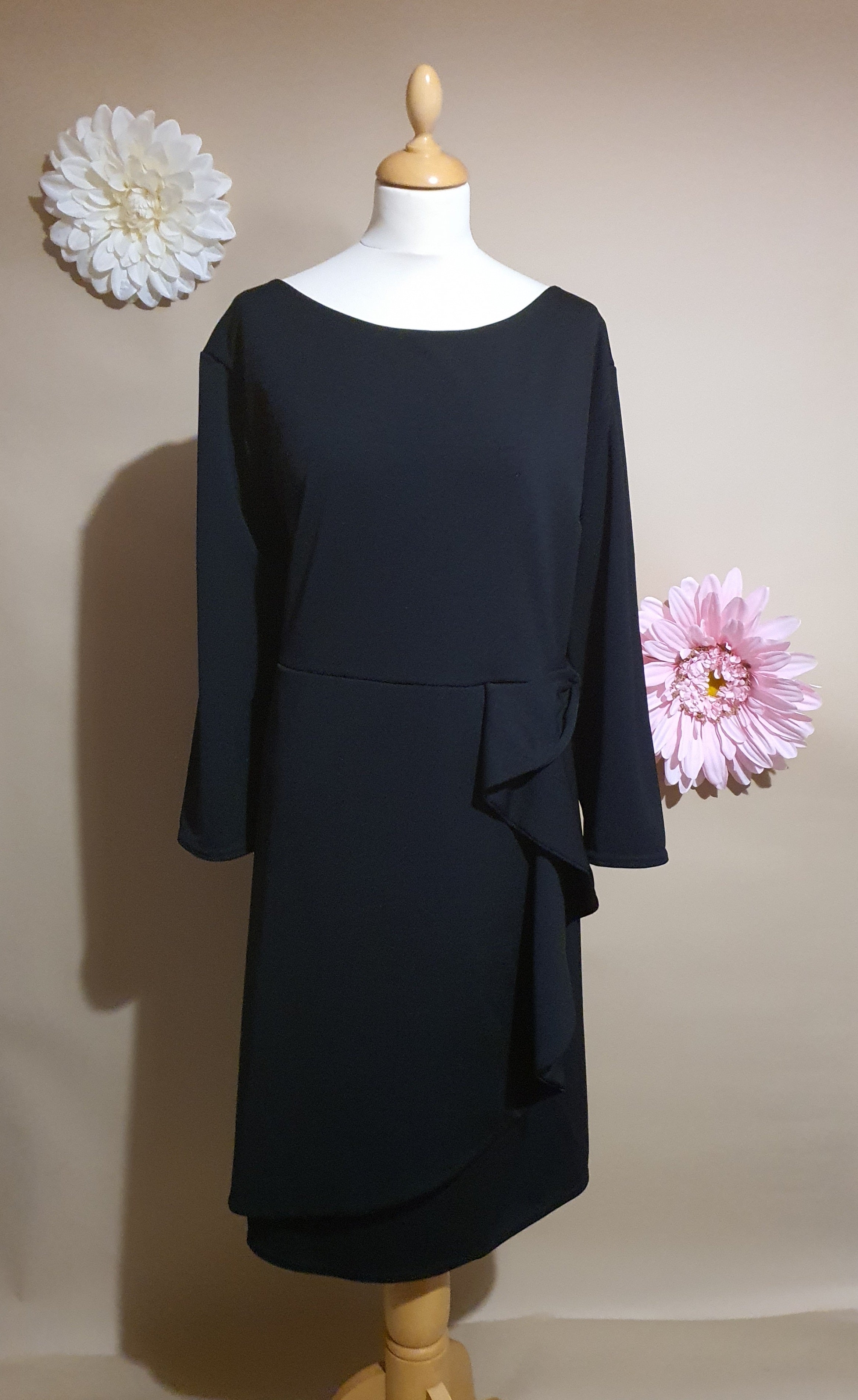 BLACK Faux Wrap & Ruffle Dress