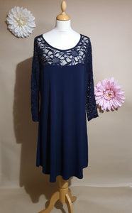 NAVY Lace Sleeve & Neckline Dress