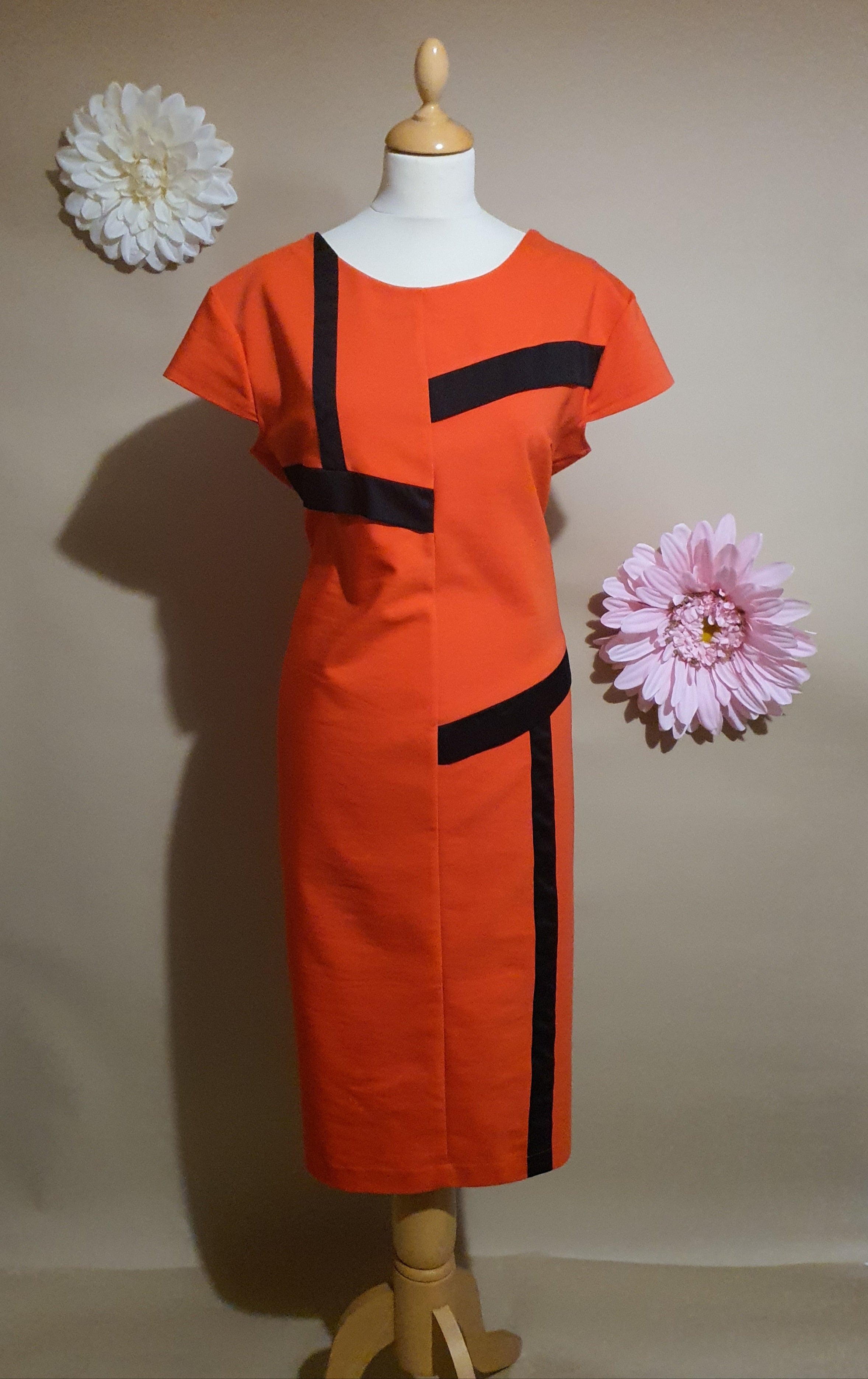 ORANGE Dress with Black Trim