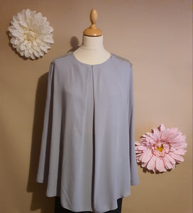 SILVER GREY Front Pleat Sequin Shoulder Top