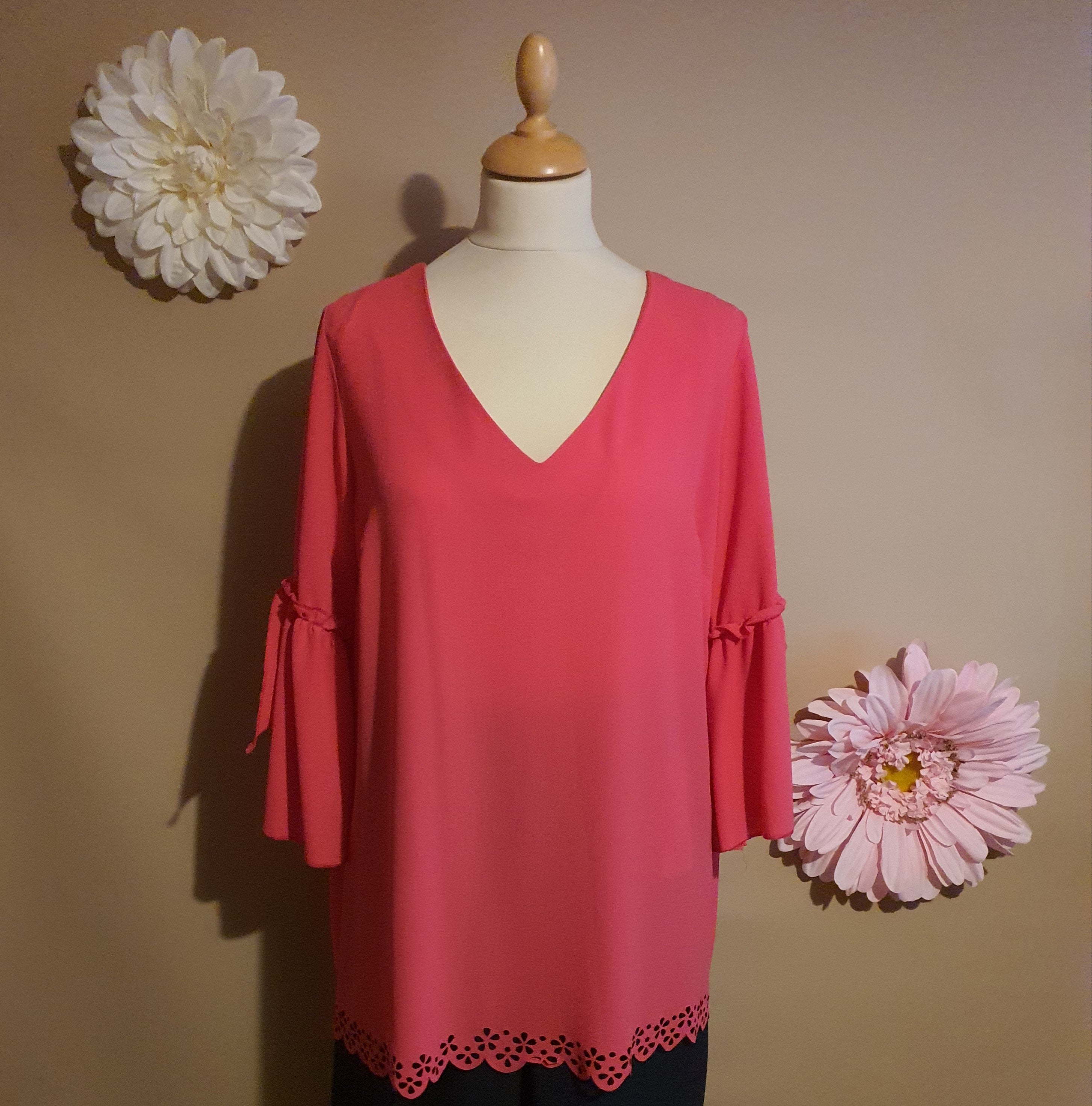 PINK Ruffle Sleeve Top