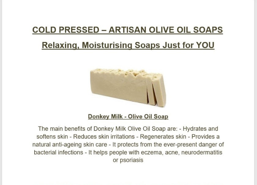 Donkey Milk - Olive Oil Soap - HandCrafted - 100gm Bar appx