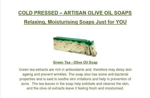 Green Tea - Olive Oil Soap - HandCrafted - 100gm Bar Appx