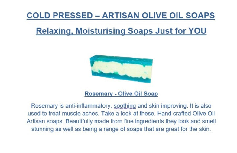 Rosemary - Olive Oil Soap - HandCrafted - 100gm Bar appx