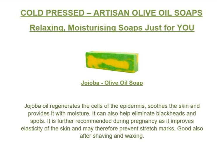 Jojoba - Olive Oil Soap - HandCrafted - 100gm Bar Appx