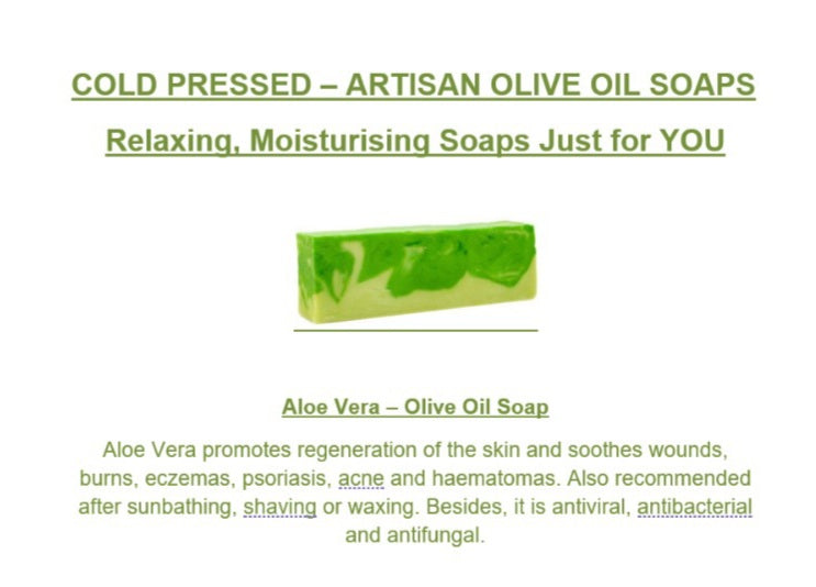 Aloe Vera - Olive Oil Soap - HandCrafted - 100gm Bar appx