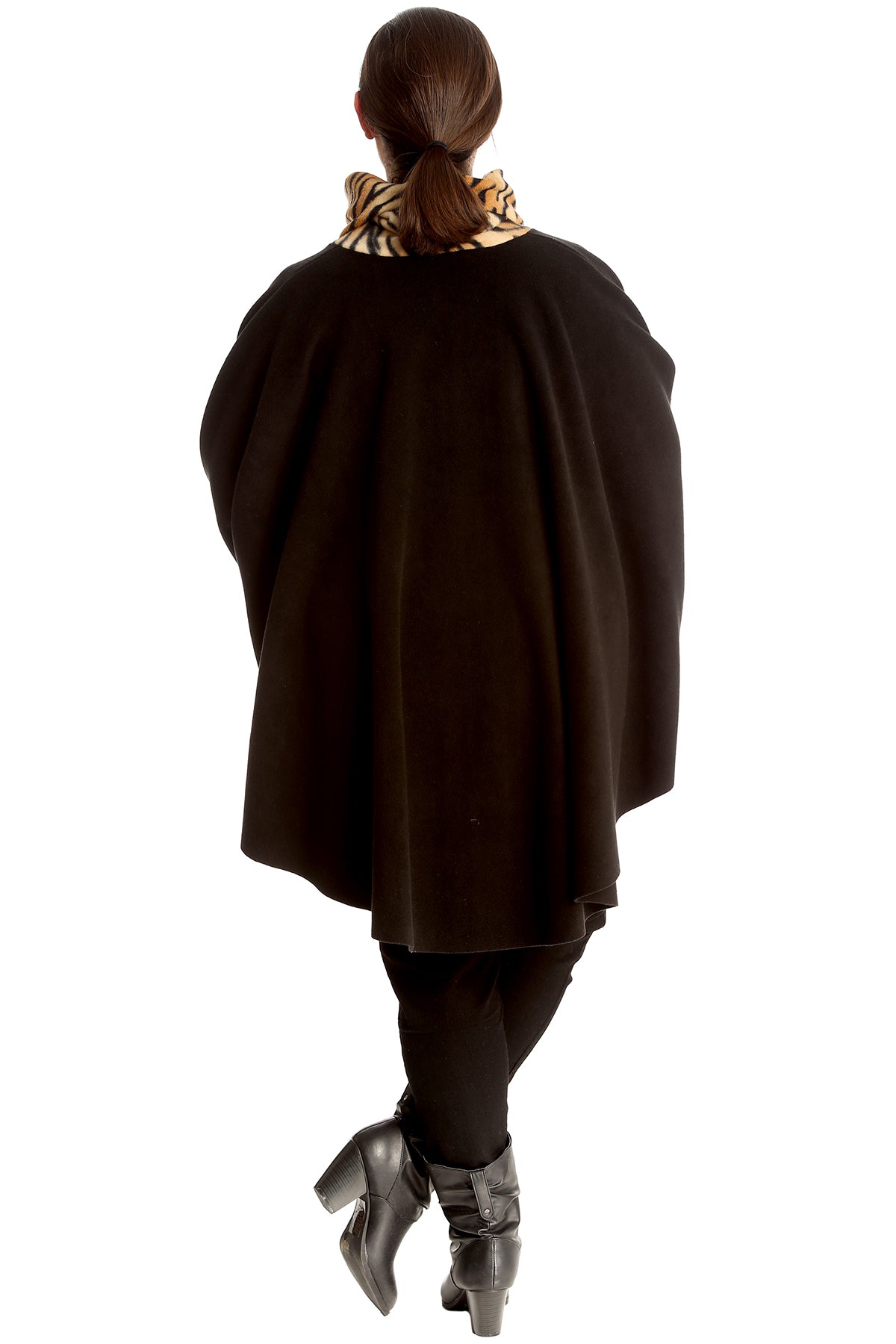 BLACK Tiger Print Snood Neck Poncho