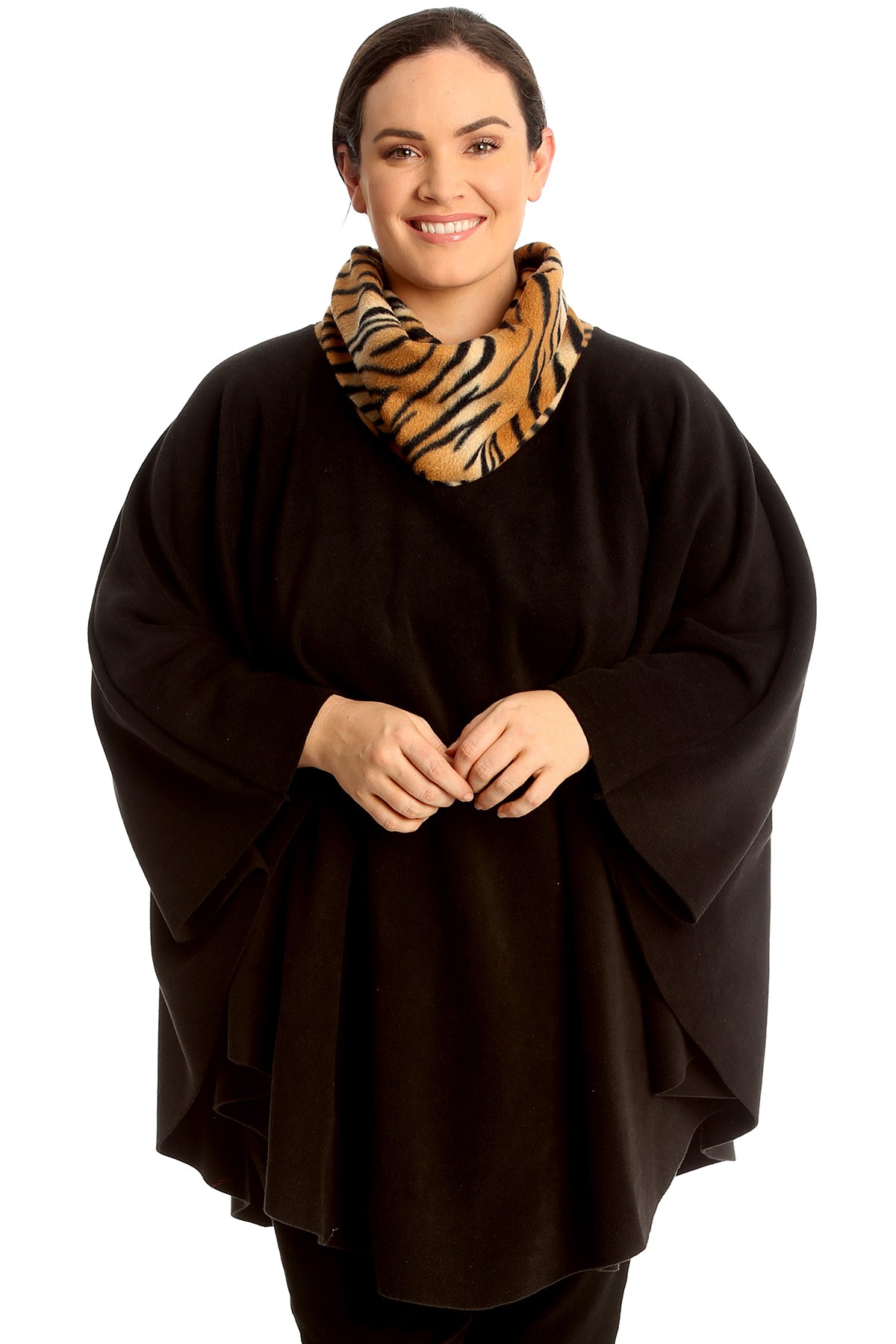 BLACK Tiger Print Snood Neck Poncho