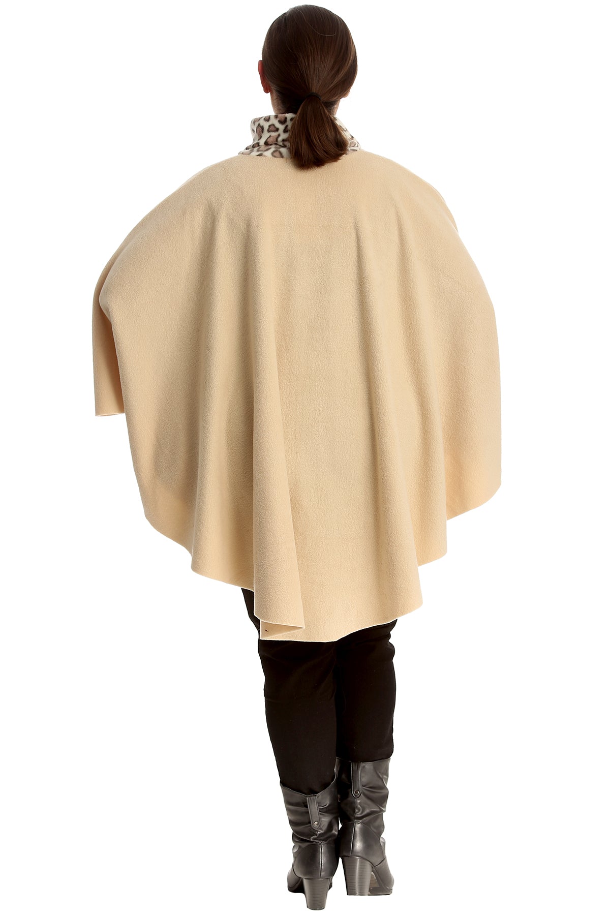 BEIGE Leopard Print Snood Neck Poncho