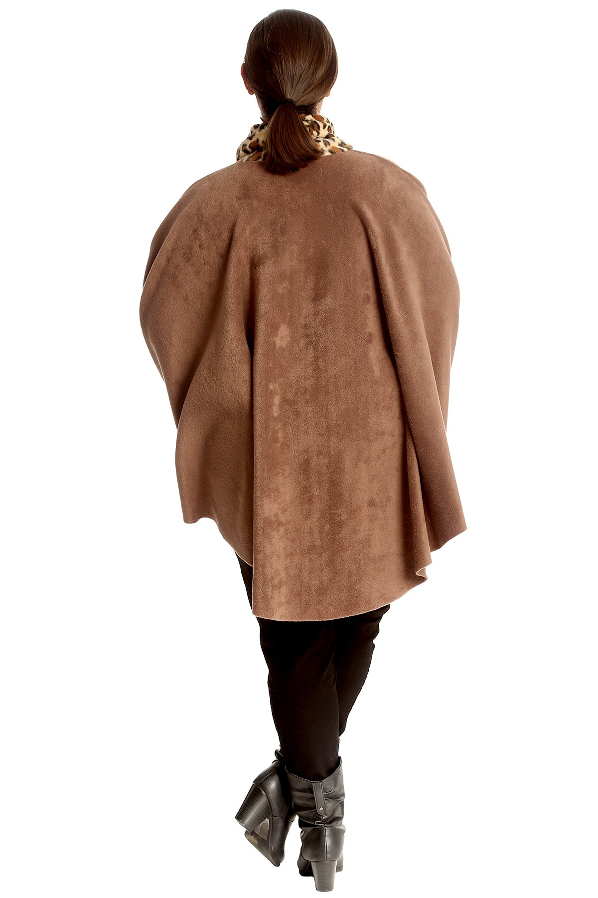 BROWN Leopard Print Snood Neck Poncho