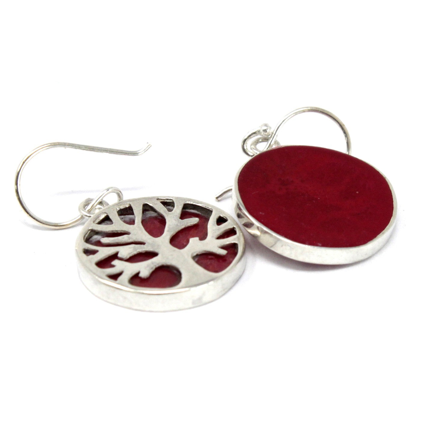 Tree of Life Sterling Silver Earrings 15mm - Coral Effect