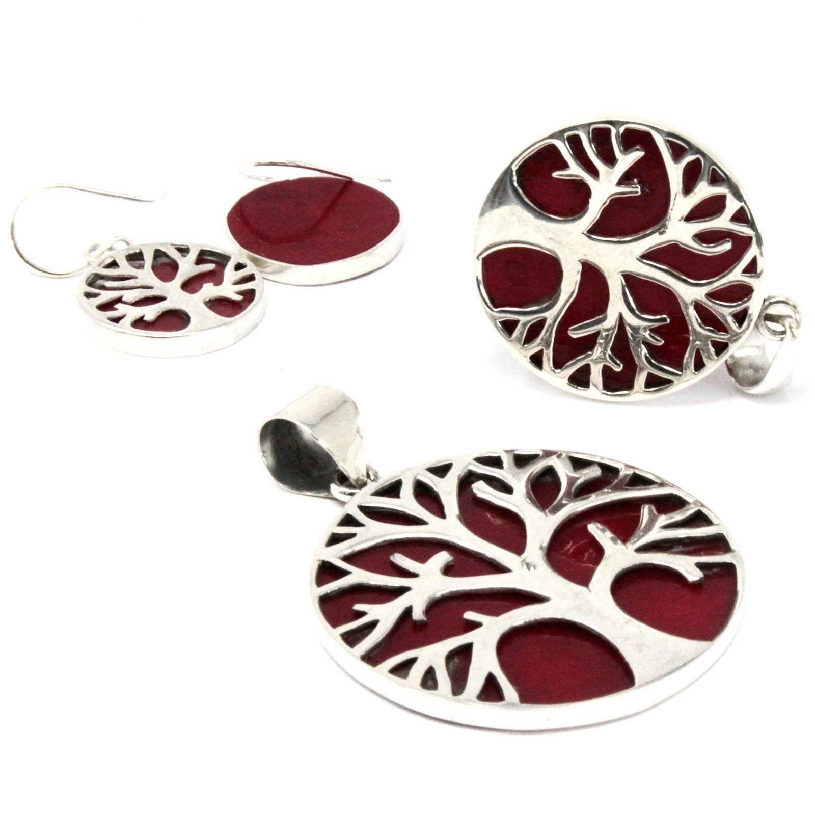 Tree of Life Sterling Silver Earrings 15mm - Coral Effect