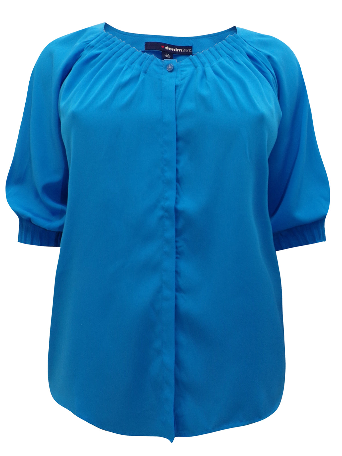 BLUE Pleated Button Top 3/4 Sleeve - Sizes 12-22