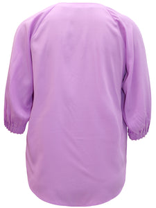 LILAC Button Through Pleated 3/4 Sleeve Top Sizes 12-22