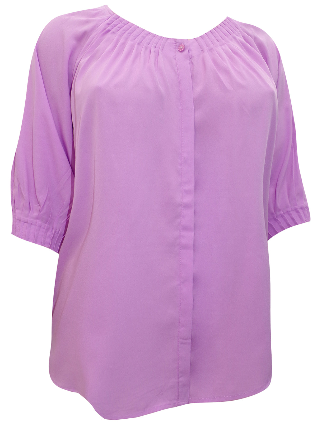 LILAC Button Through Pleated 3/4 Sleeve Top Sizes 12-22