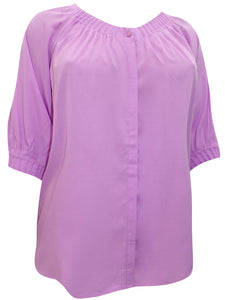 LILAC Button Through Pleated 3/4 Sleeve Top Sizes 12-22