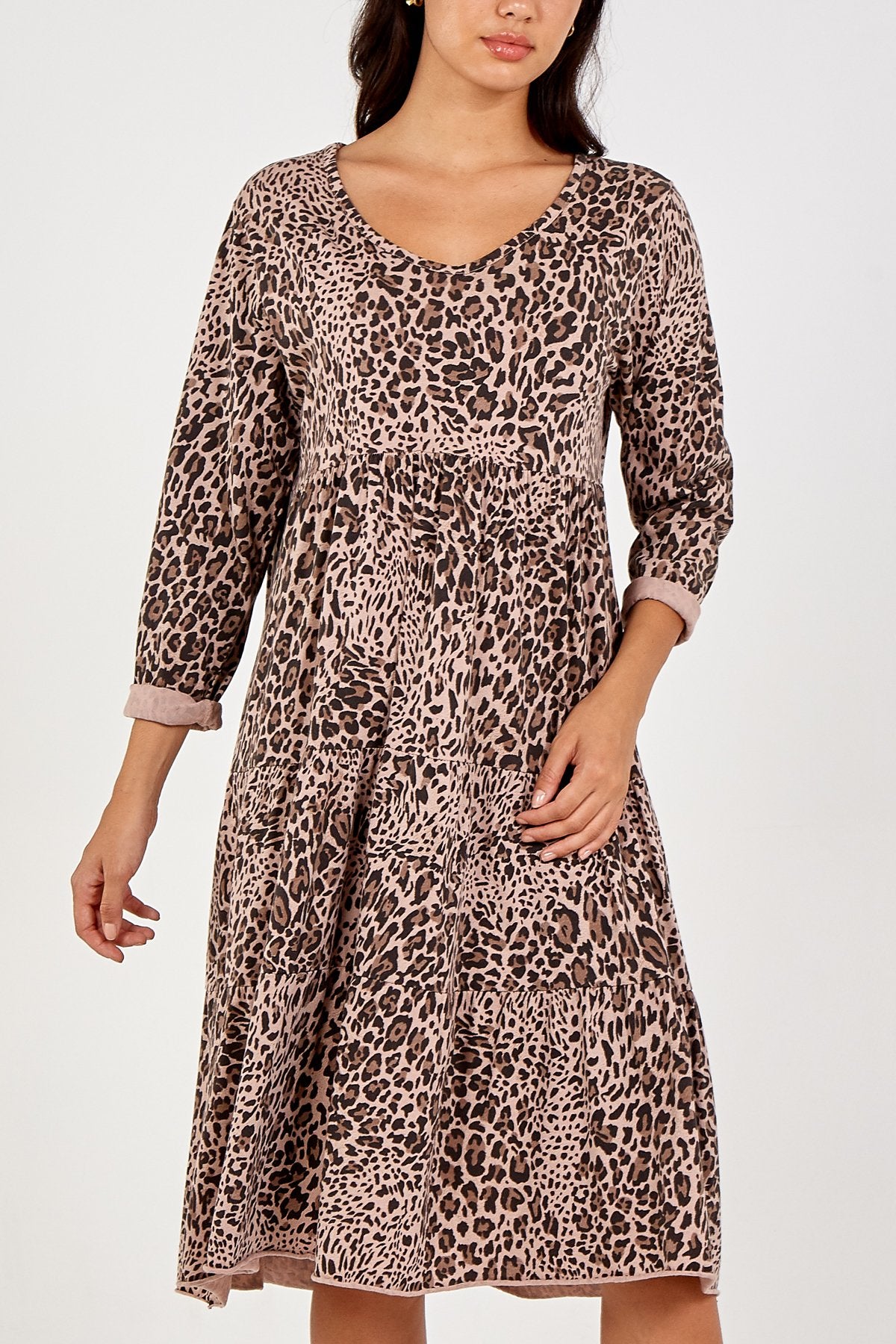 STONE Leopard Print Smock Midi Dress