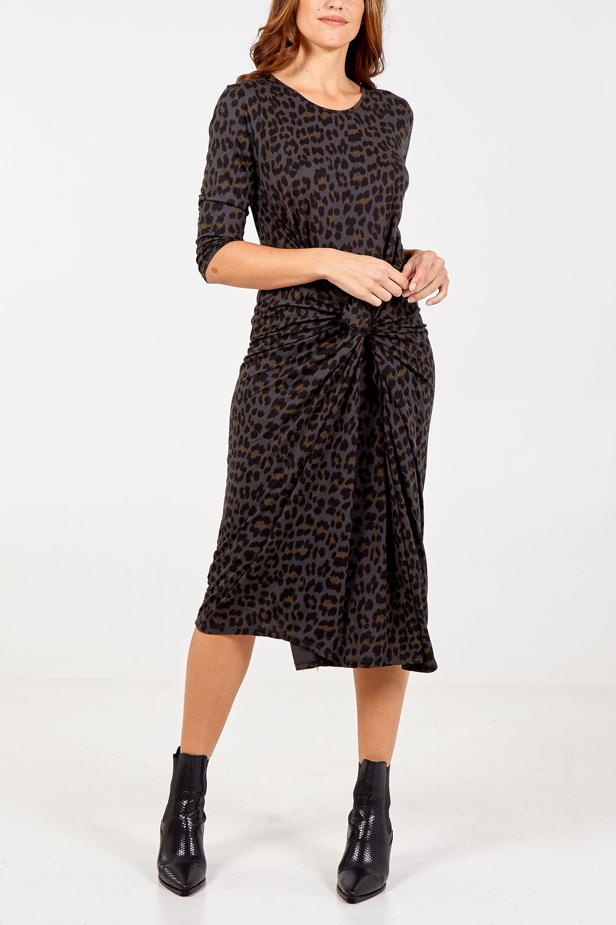 CHARCOAL Leopard Print Long Sleeve Parachute Dress