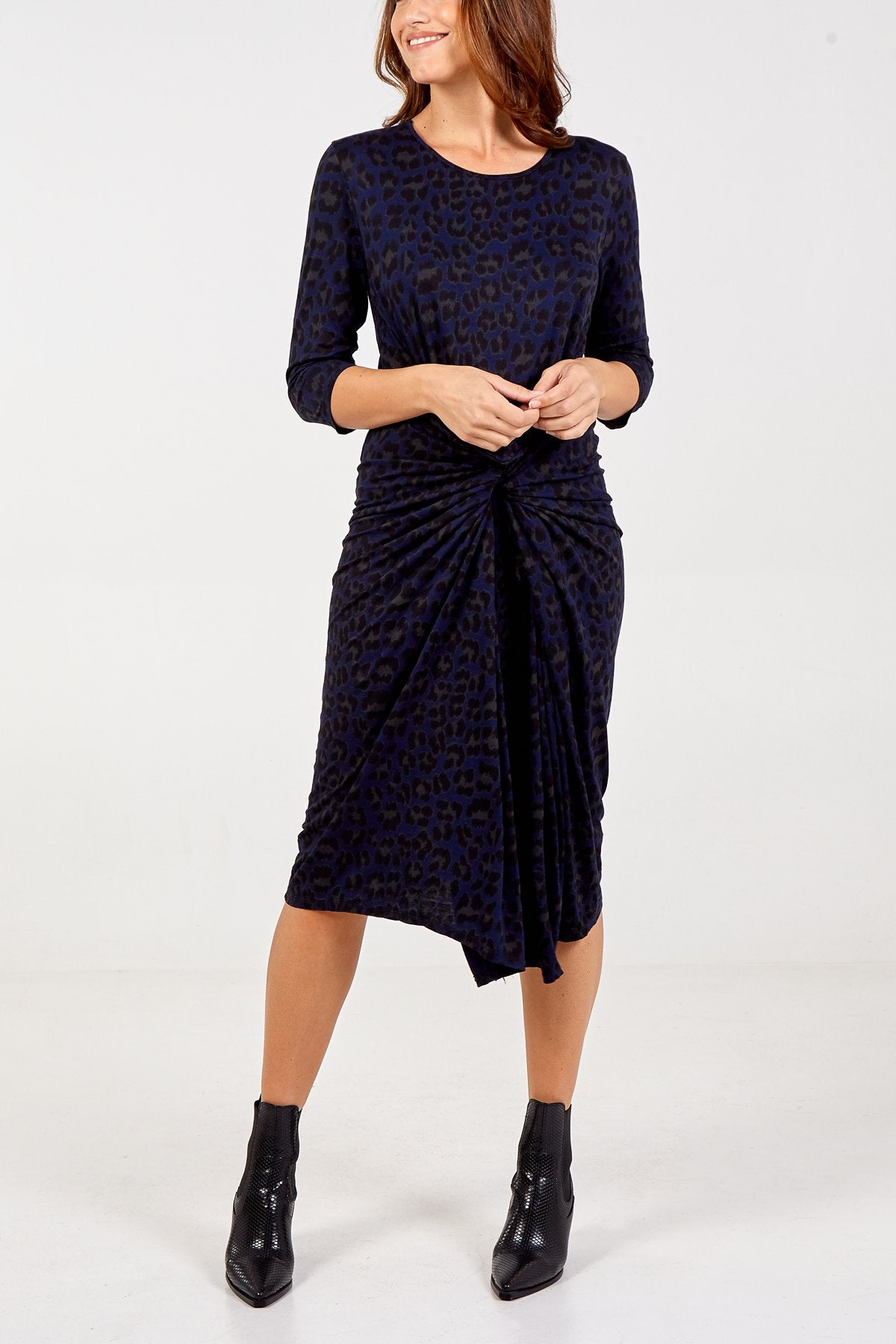 NAVY Leopard Print Long Sleeve Parachute Dress