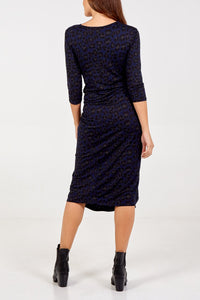 NAVY Leopard Print Long Sleeve Parachute Dress