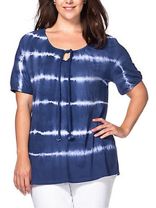 NAVY Pure Cotton Tie Dye Tie Neck Top - Sizes 14-32