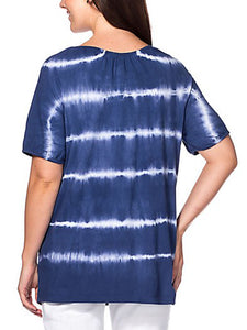 NAVY Pure Cotton Tie Dye Tie Neck Top - Sizes 14-32