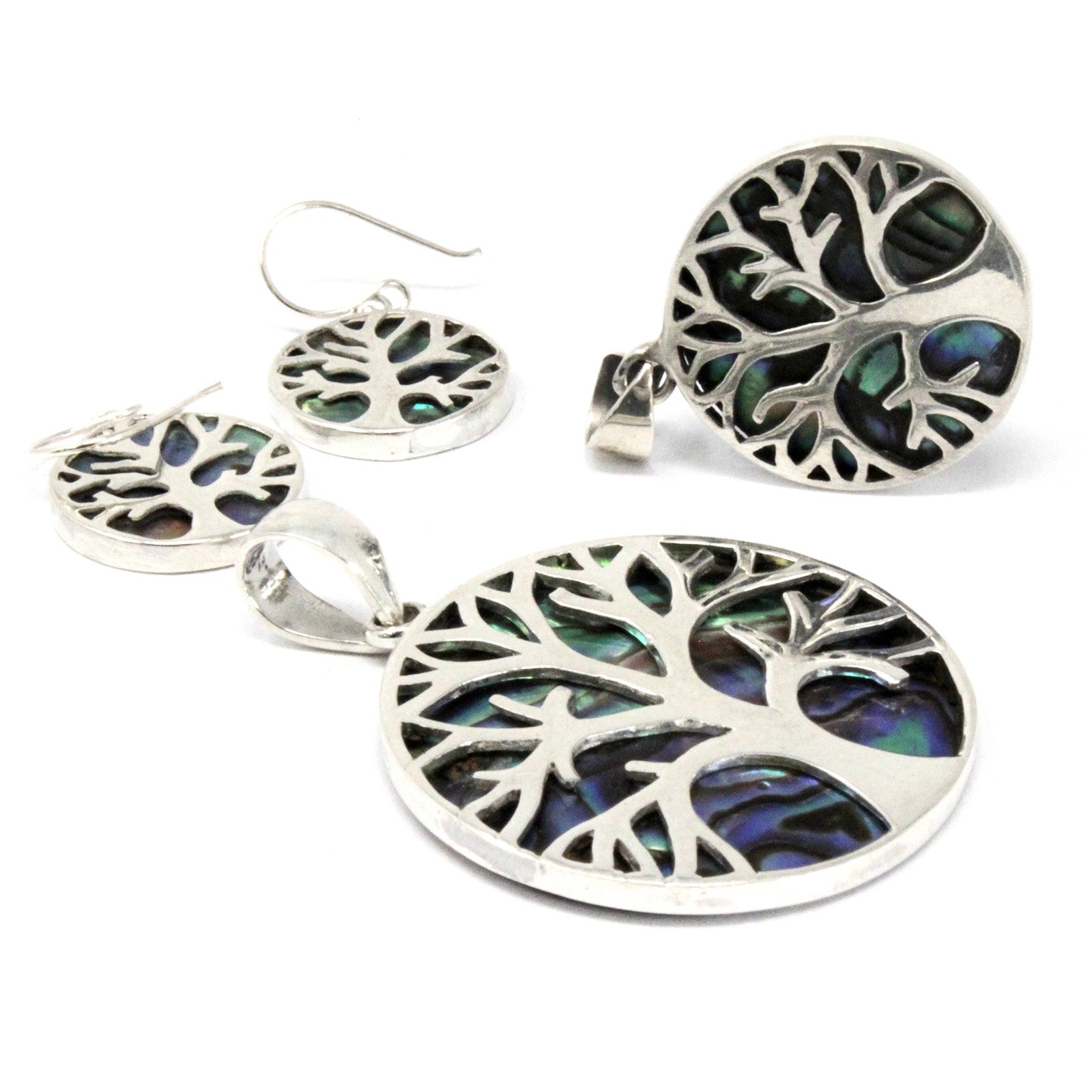 Tree of Life Sterling Silver Pendant 22mm - Abalone