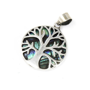 Tree of Life Sterling Silver Pendant 22mm - Abalone