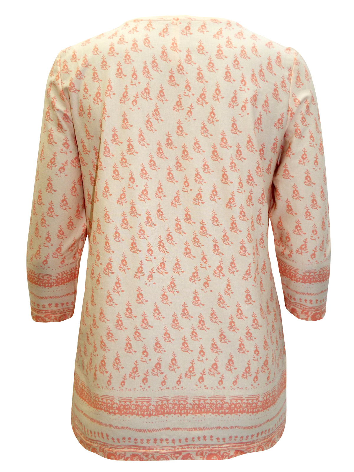 CORAL/ORANGE Lace Insert Border Print Cotton Top - Sizes 14-28