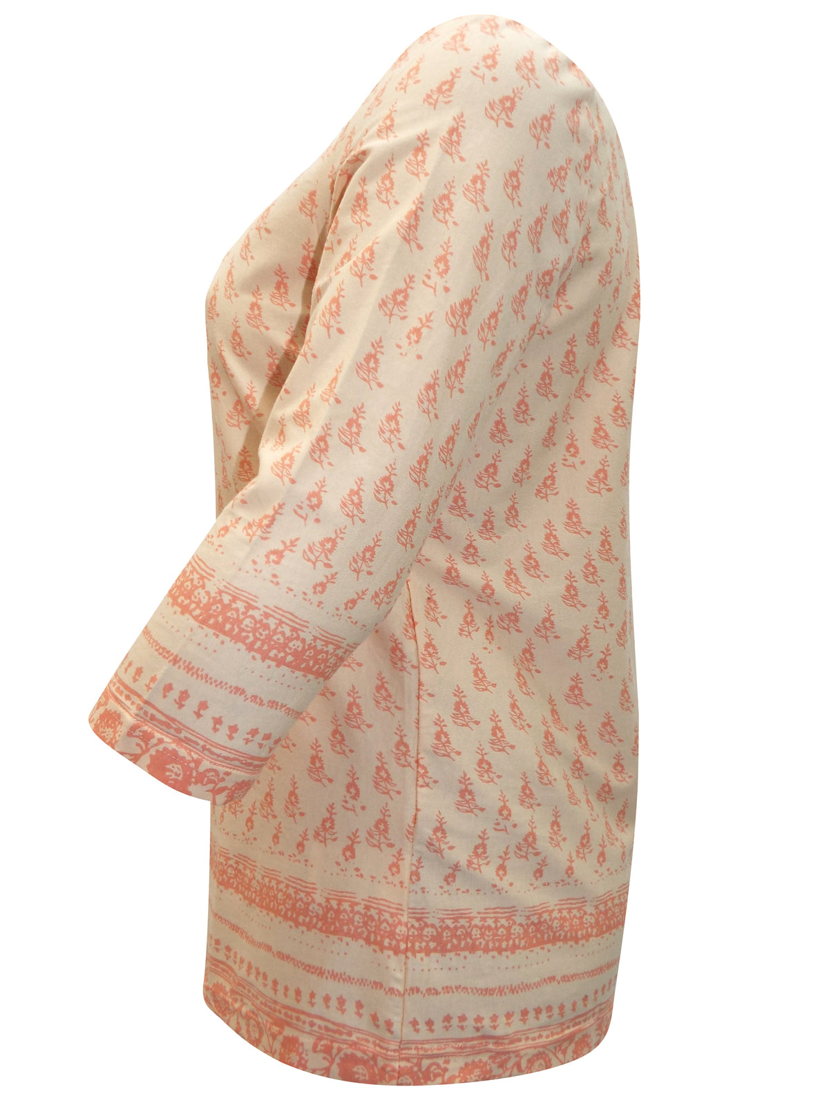 CORAL/ORANGE Lace Insert Border Print Cotton Top - Sizes 14-28