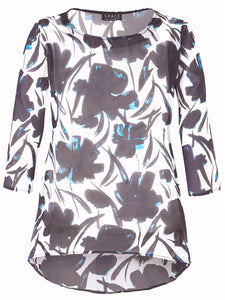 BLUE Floral Printed Chiffon Overlay Top Sizes 14-28