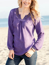 PURPLE Crochet Lace Long Sleeve Top - Sizes 12-24