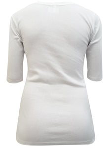 WHITE Pure Cotton Ruffle Henley Neck Top Sizes 10-24